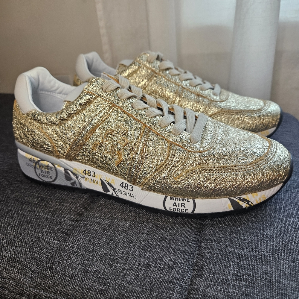 Premiata Diane Gold Leather Sneaker Size 40 Like New!
